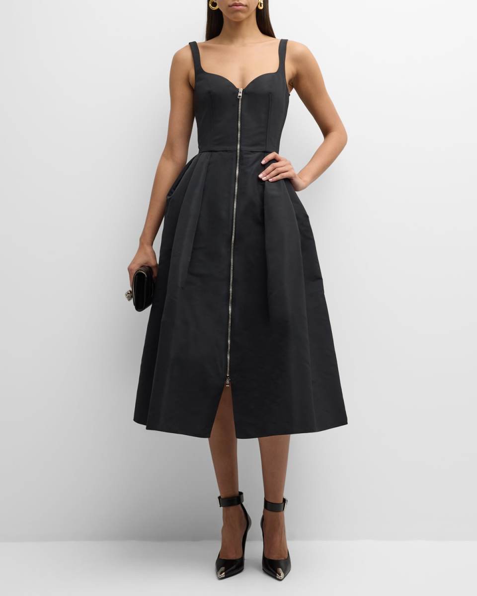 Zip-Front Midi Dress